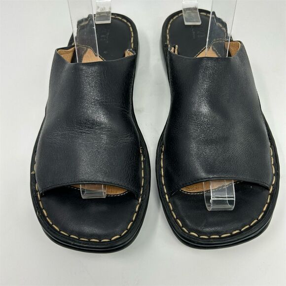 Born Women's Black Leather Wedge Slide Sandals Size 6 Open Toe Comfort Casual - Picture 6 of 14